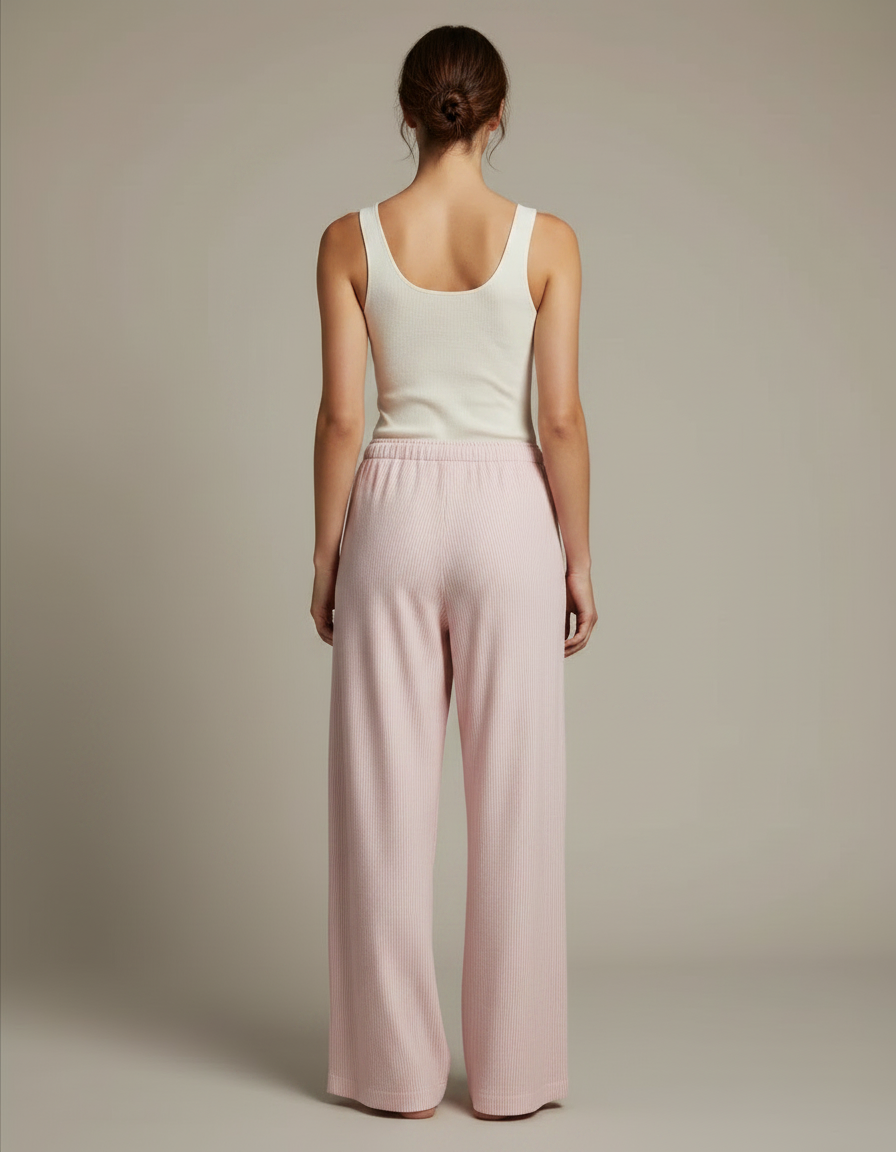 Pantalon Fluide Rose Côtelé Ample Décontracté - Maille - vue 2