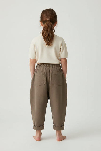 Pantalon Fluide Kaki Ample Coton Enfant Casual - Molleton - vue 2