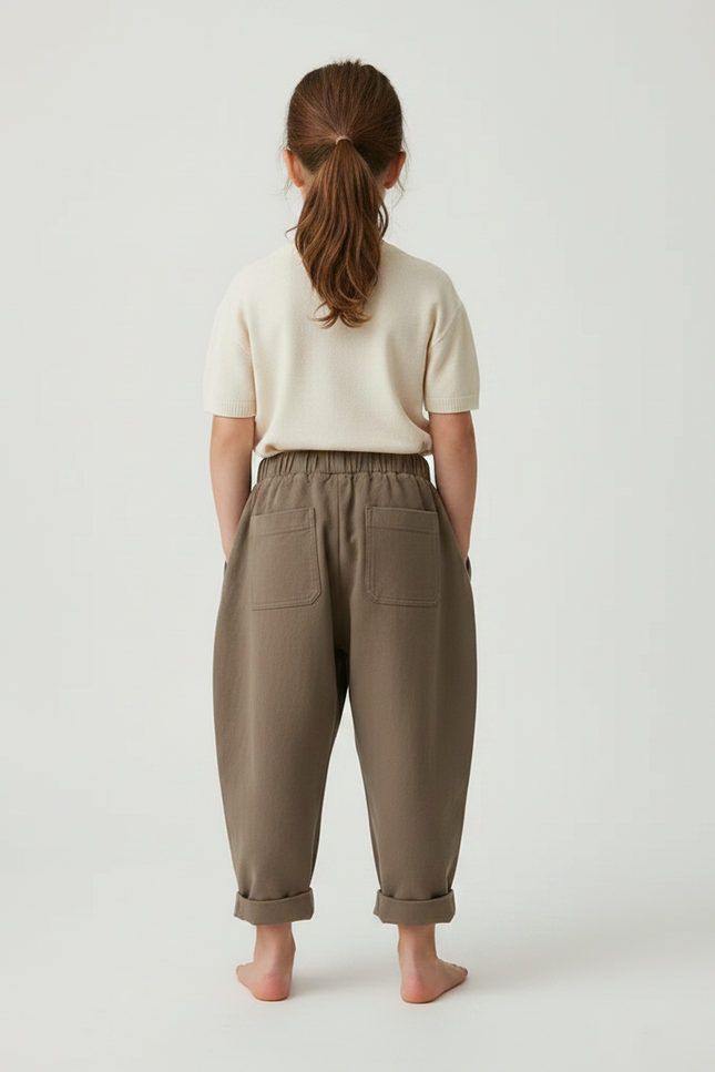 Pantalon Fluide Kaki Ample Coton Enfant Casual - Molleton - vue 2