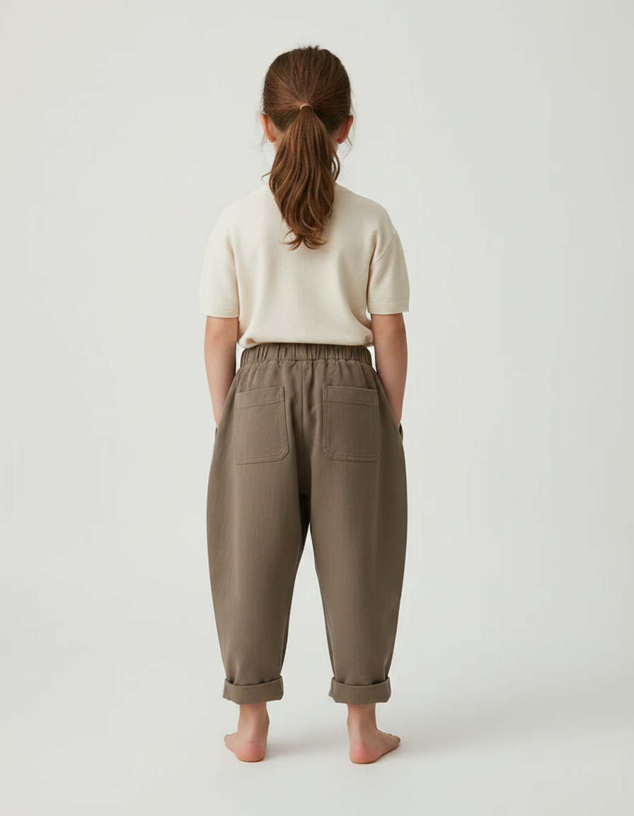 Pantalon Fluide Kaki Ample Coton Enfant Casual - Molleton - vue 2