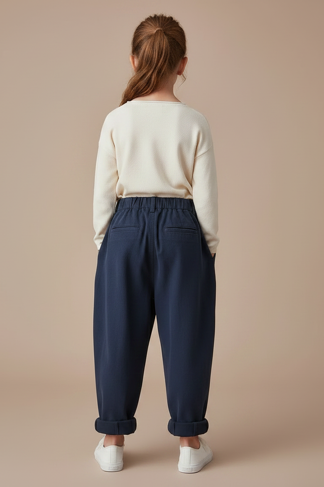 Pantalon Fluide Bleu Marine Ample Coton Enfant Décontracté - vue 2