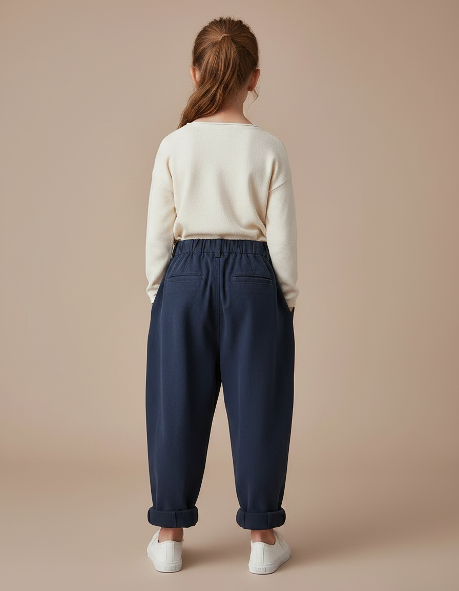 Pantalon Fluide Bleu Marine Ample Coton Enfant Décontracté - vue 2