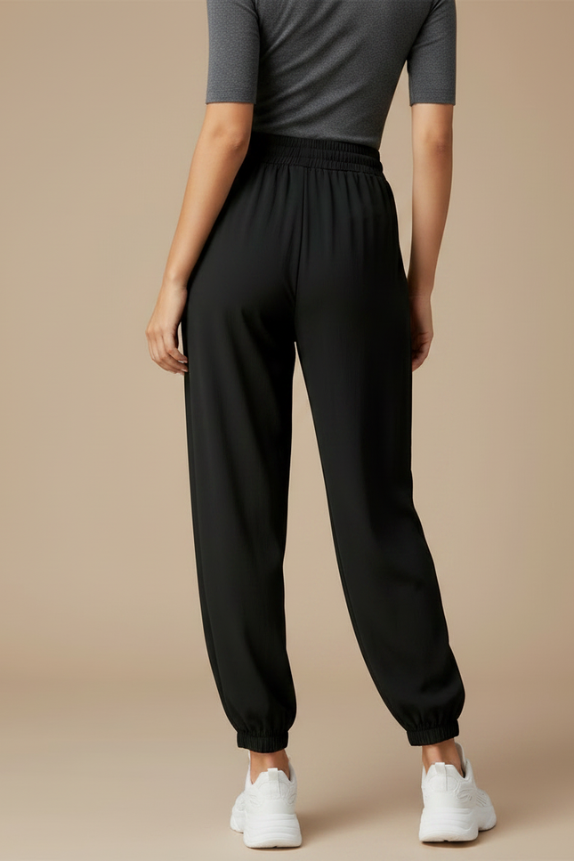 Pantalon Fluide Noir Ample Sportif Chevilles Resserrées Femme - Polyester - vue 2