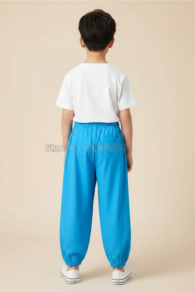 Pantalon Fluide Bleu Coton Ample Confortable Enfant - Polyester - vue 2