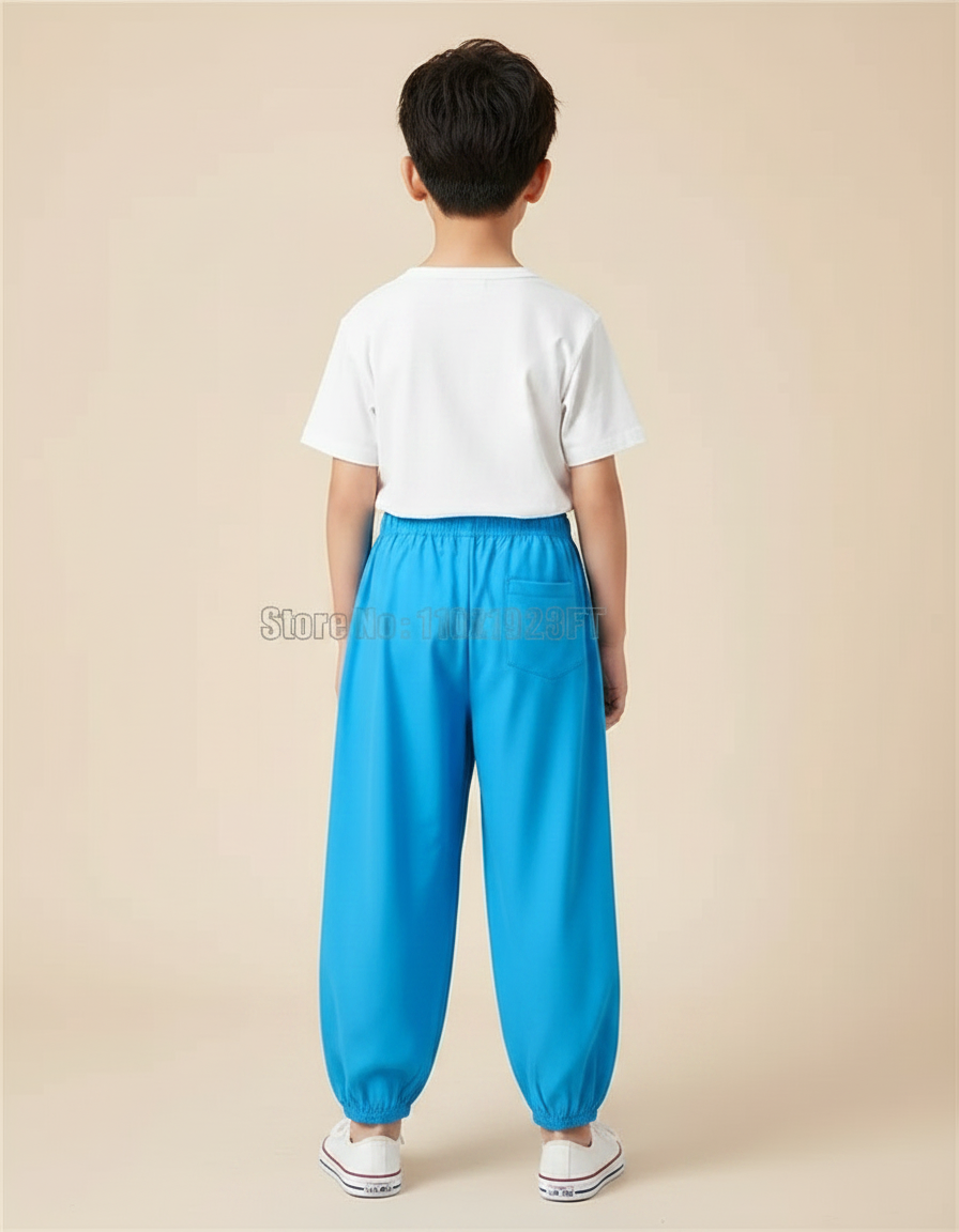 Pantalon Fluide Bleu Coton Ample Confortable Enfant - Polyester - vue 2