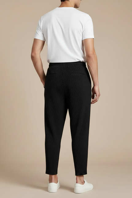 Pantalon Fluide Noir Plissé Ample Décontracté Homme Coton - vue 2
