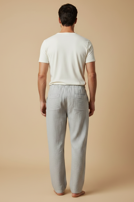 Pantalon Fluide Gris Lin Ample Décontracté Ethnique Homme - vue 2