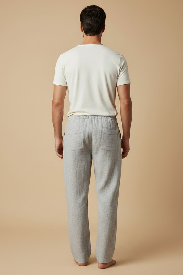Pantalon Fluide Gris Lin Ample Décontracté Ethnique Homme - vue 2