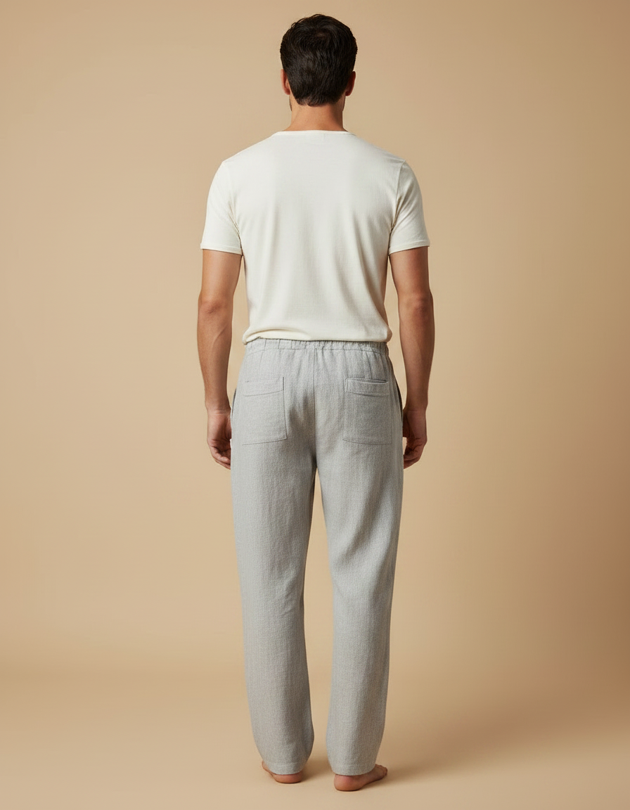 Pantalon Fluide Gris Lin Ample Décontracté Ethnique Homme - vue 2