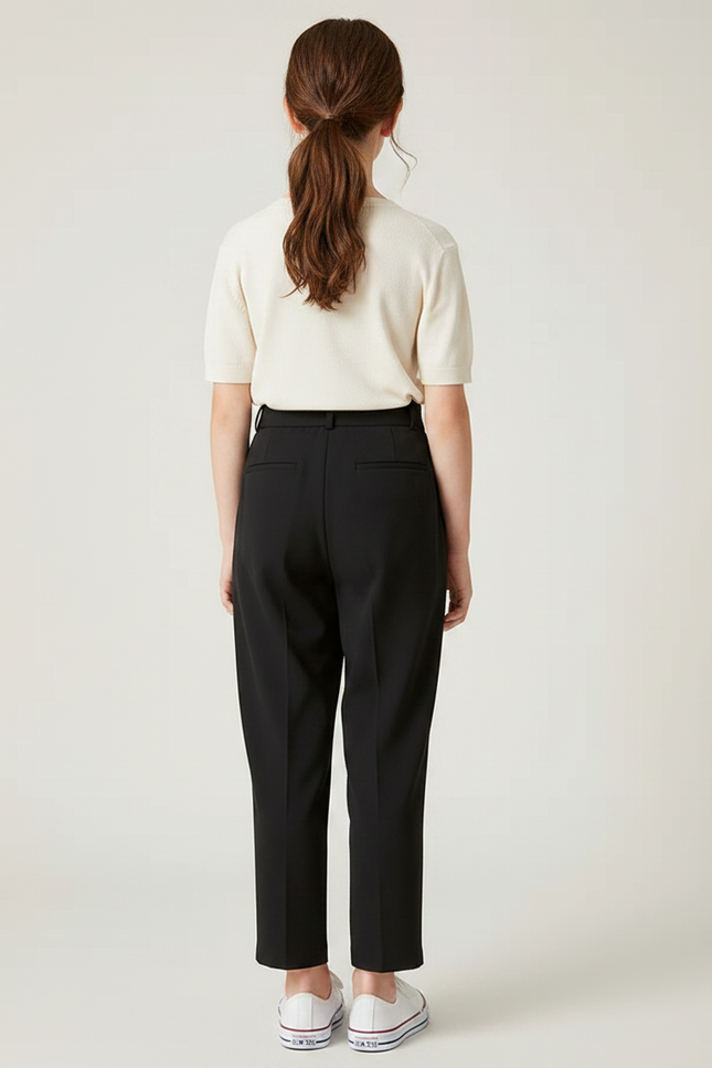 Pantalon Fluide Noir Plissé Taille Haute Fille - Polyester - vue 2