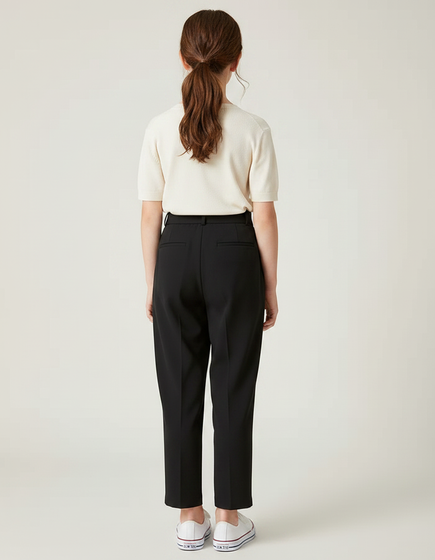 Pantalon Fluide Noir Plissé Taille Haute Fille - Polyester - vue 2