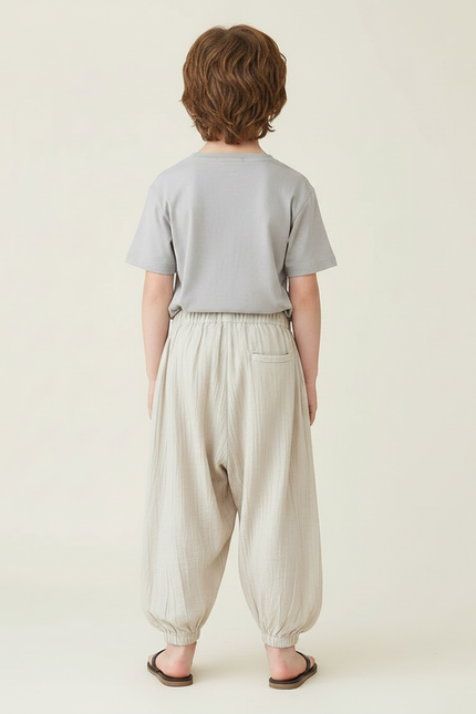 Pantalon Fluide Beige Coton Ample Unisexe Respirant - vue 2