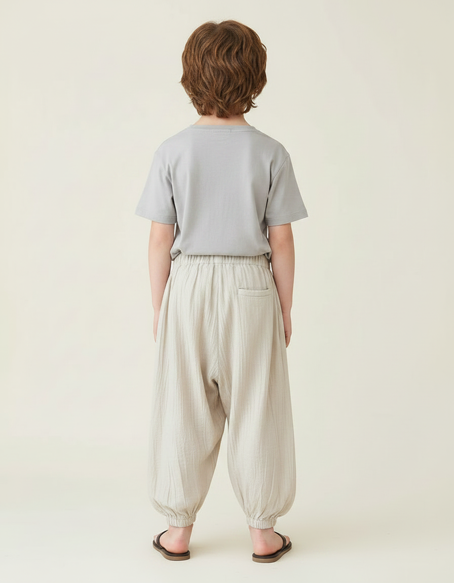 Pantalon Fluide Beige Coton Ample Unisexe Respirant - vue 2