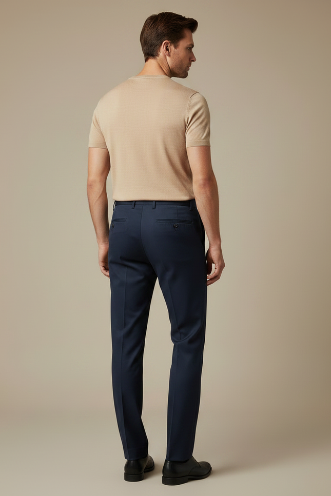 Pantalon Fluide Homme Bleu Marine Élégant Coupe Droite Extensible - Polyester - vue 2