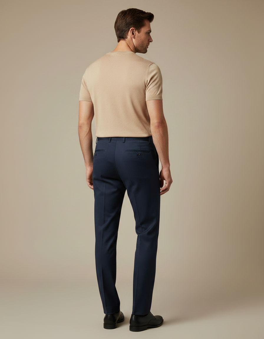 Pantalon Fluide Homme Bleu Marine Élégant Coupe Droite Extensible - Polyester - vue 2