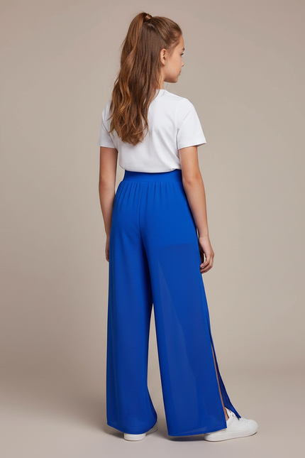Pantalon Fluide Bleu Royal Ample Fendu Élégant - Polyester - vue 2