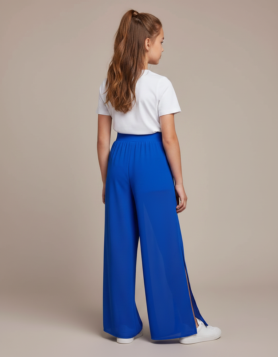 Pantalon Fluide Bleu Royal Ample Fendu Élégant - Polyester - vue 2