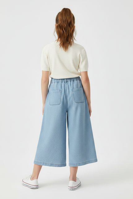 Pantalon Fluide Denim Bleu Ample Cordon Fille - Jean - vue 2
