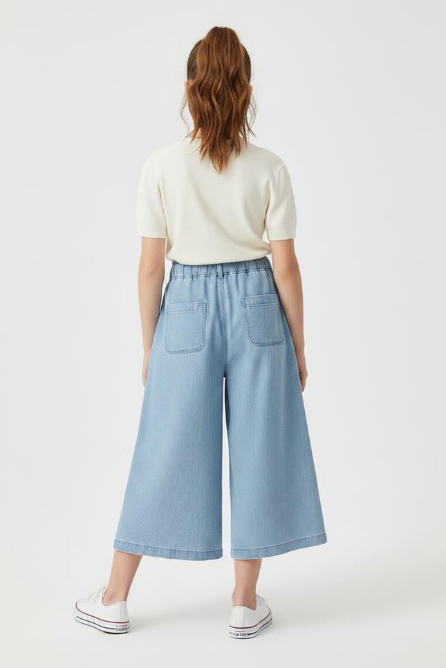 Pantalon Fluide Denim Bleu Ample Cordon Fille - Jean - vue 2