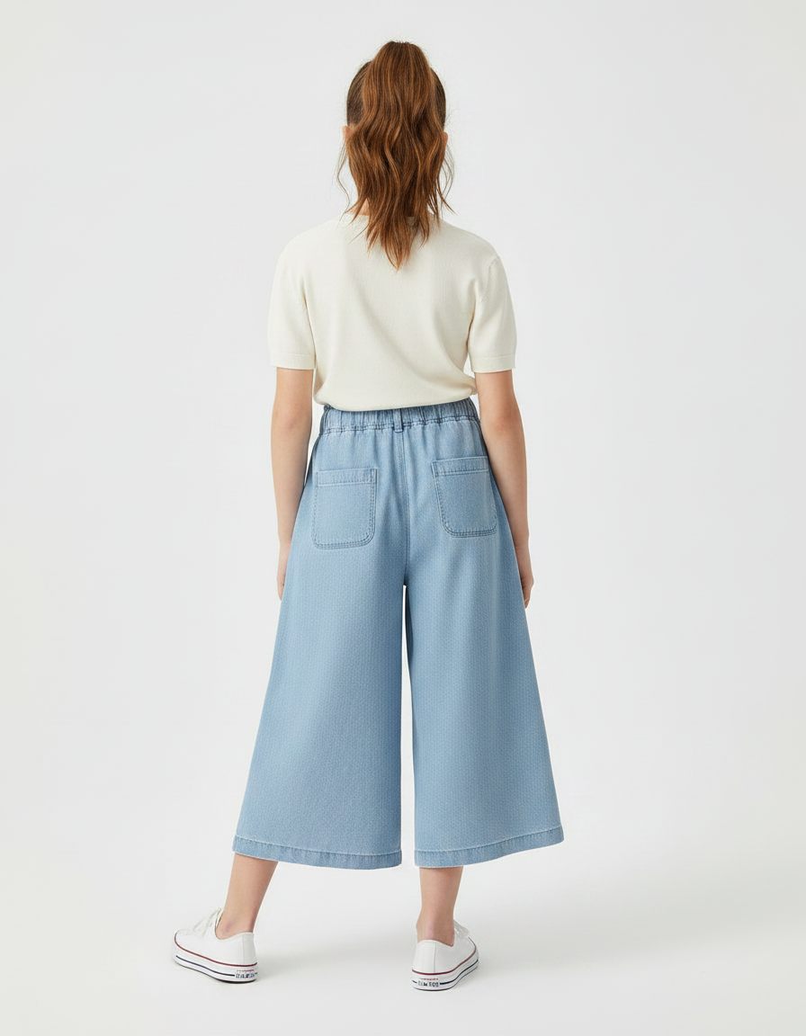 Pantalon Fluide Denim Bleu Ample Cordon Fille - Jean - vue 2