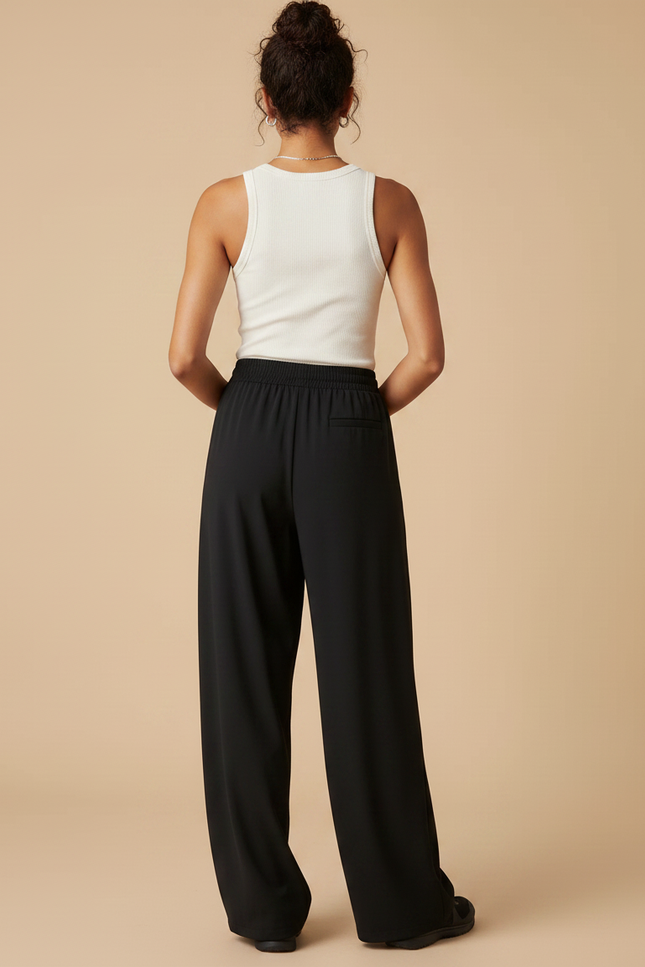 Pantalon Fluide Noir Ample Drapé Décontracté Femme - Polyester - vue 2