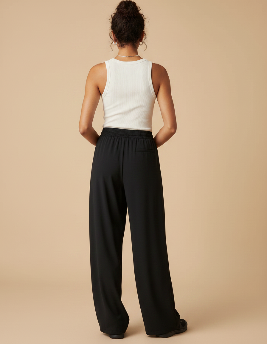 Pantalon Fluide Noir Ample Drapé Décontracté Femme - Polyester - vue 2
