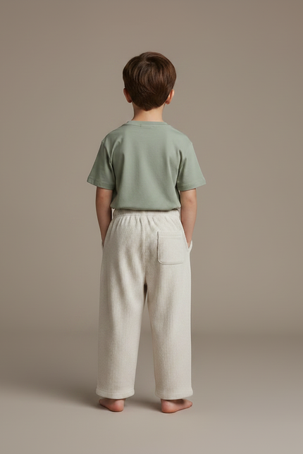 Pantalon Fluide Beige Côtelé Ample Cordon Enfant - Cordé - vue 2