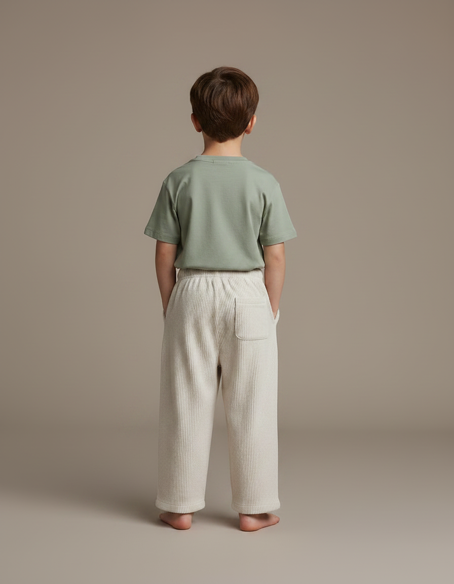 Pantalon Fluide Beige Côtelé Ample Cordon Enfant - Cordé - vue 2