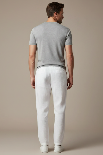 Pantalon Fluide Blanc Lin Cordon Décontracté Homme - vue 2
