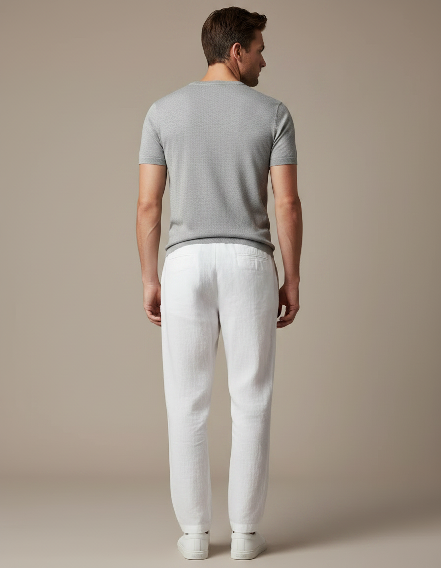 Pantalon Fluide Blanc Lin Cordon Décontracté Homme - vue 2