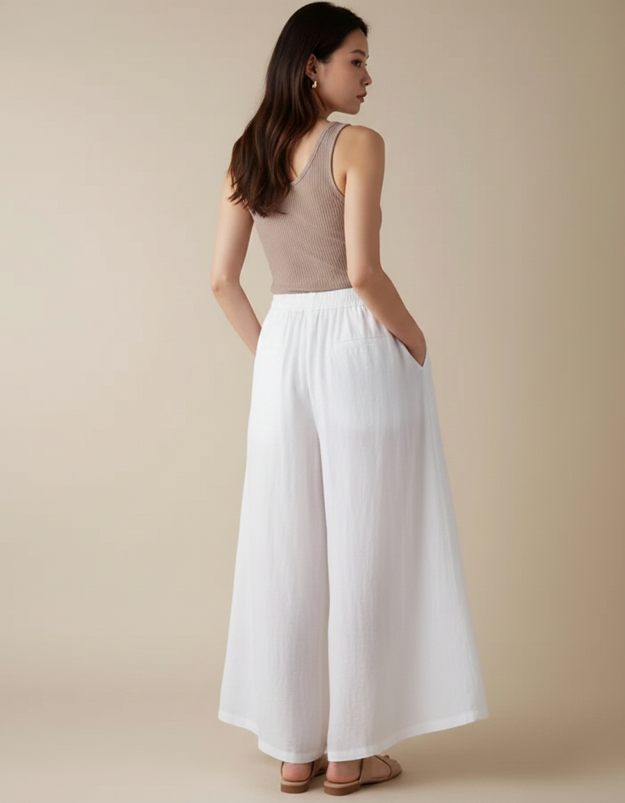 Pantalon Fluide Voile - Blanc Lin - vue 2
