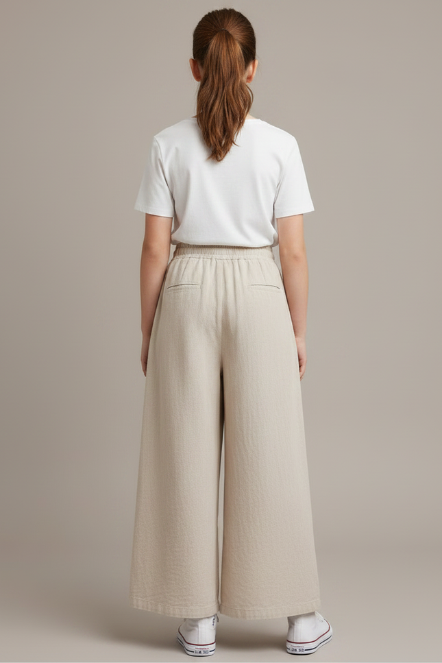 Pantalon Fluide Beige Large Lin Décontracté Fille - vue 2