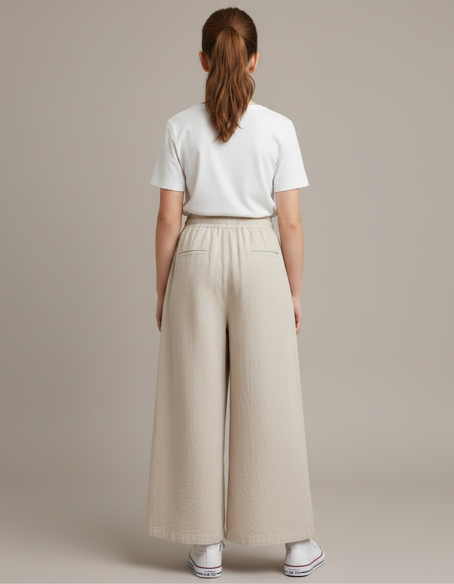 Pantalon Fluide Beige Large Lin Décontracté Fille - vue 2