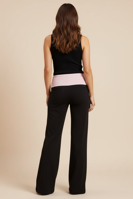 Pantalon Fluide Noir Ample Bande Rose Décontracté - Viscose - vue 2