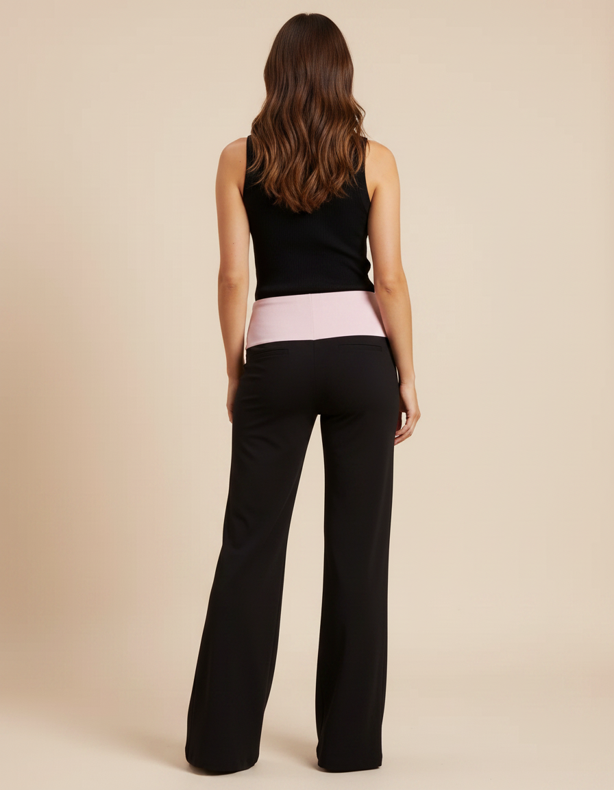 Pantalon Fluide Noir Ample Bande Rose Décontracté - Viscose - vue 2