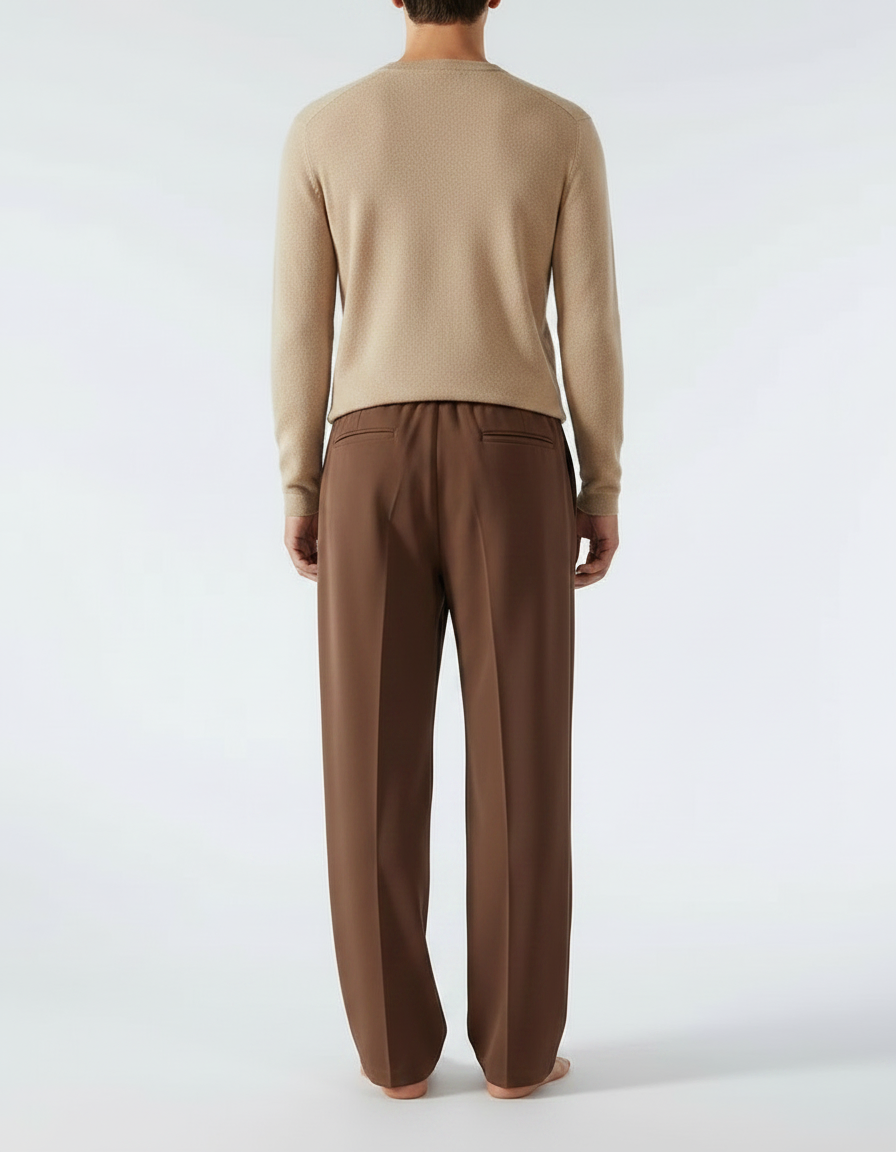 Pantalon Fluide Marron Ample Cordon Décontracté Homme - Polyester - vue 2
