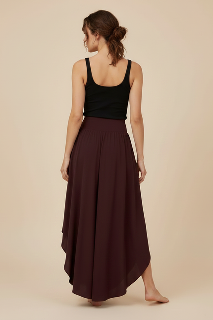 Pantalon Fluide Asymétrique Bordeaux Taille Haute Léger - Viscose - vue 2