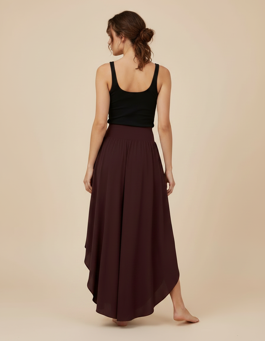 Pantalon Fluide Asymétrique Bordeaux Taille Haute Léger - Viscose - vue 2