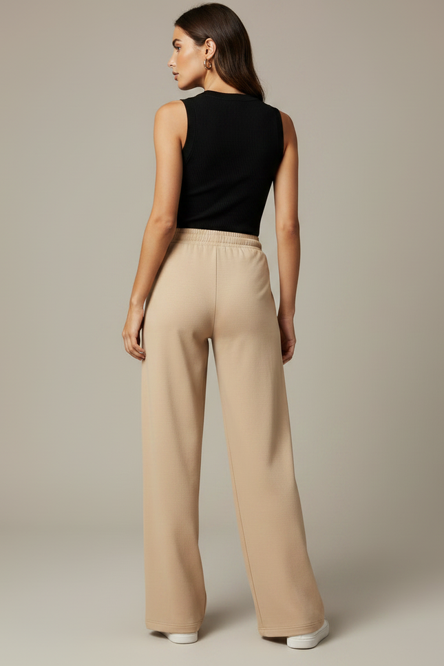 Pantalon Fluide Beige Large Confortable Cordon Femme - Molleton - vue 2