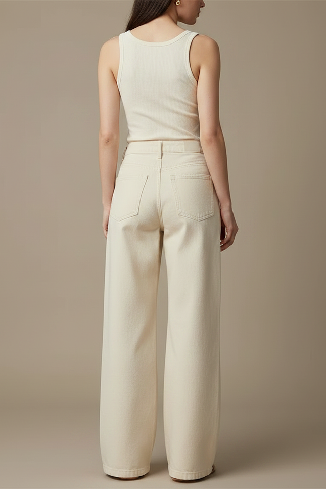 Pantalon Denim Fluide Femme - Beige Jean - vue 2