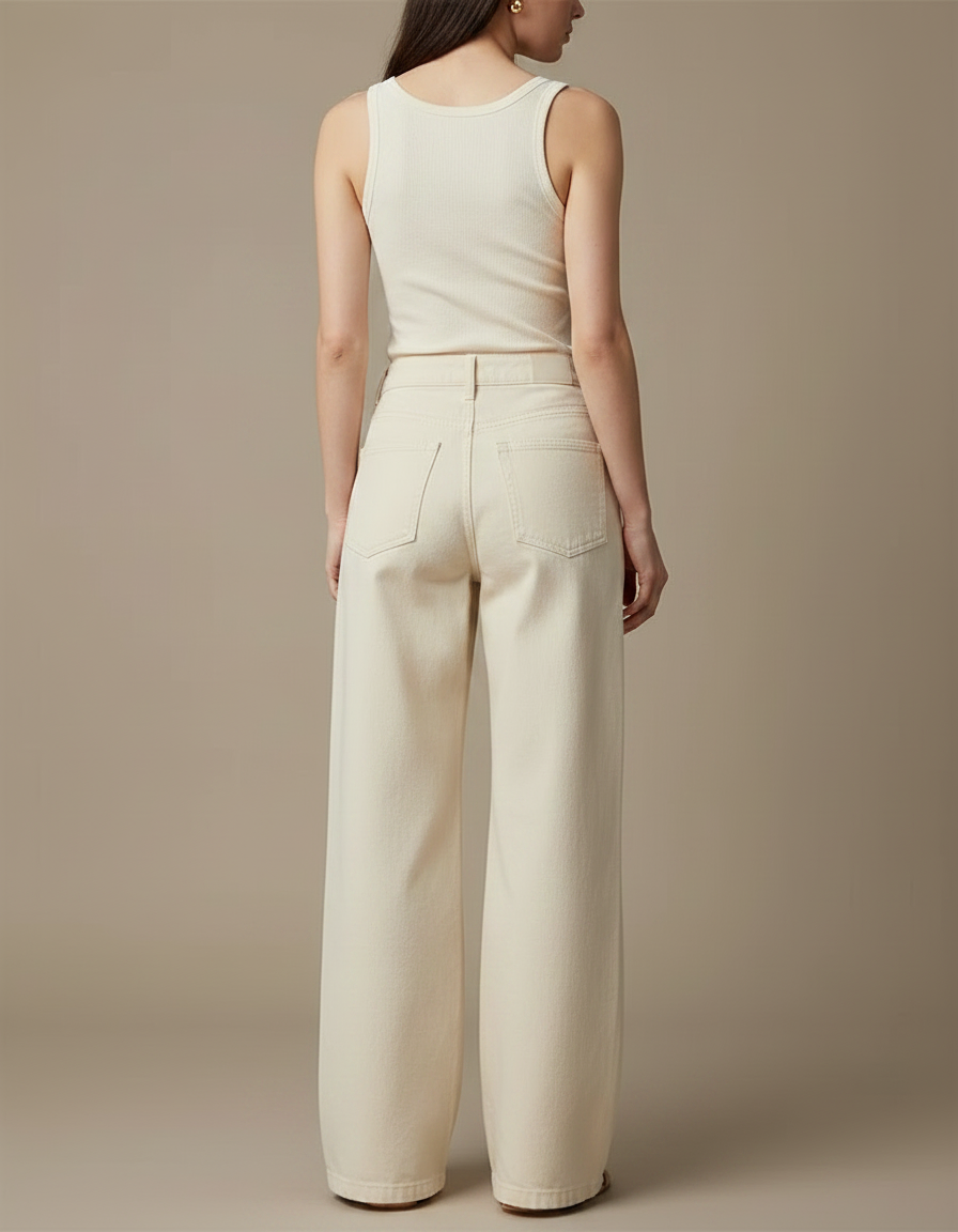 Pantalon Denim Fluide Femme - Beige Jean - vue 2
