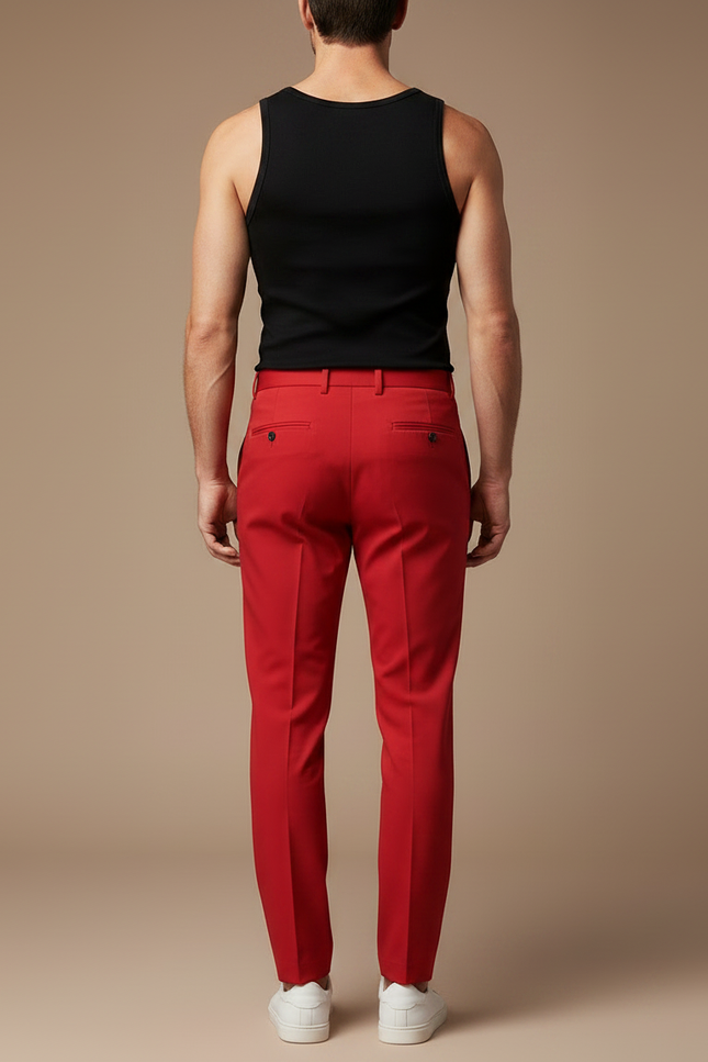 Pantalon Fluide Rouge Élégant Homme Droit Slim - Gabardine - vue 2