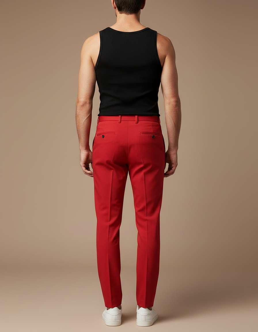 Pantalon Fluide Rouge Élégant Homme Droit Slim - Gabardine - vue 2