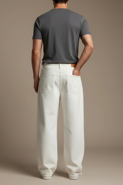 Pantalon Fluide Blanc Ample Coton Droit Homme - Jean - vue 2