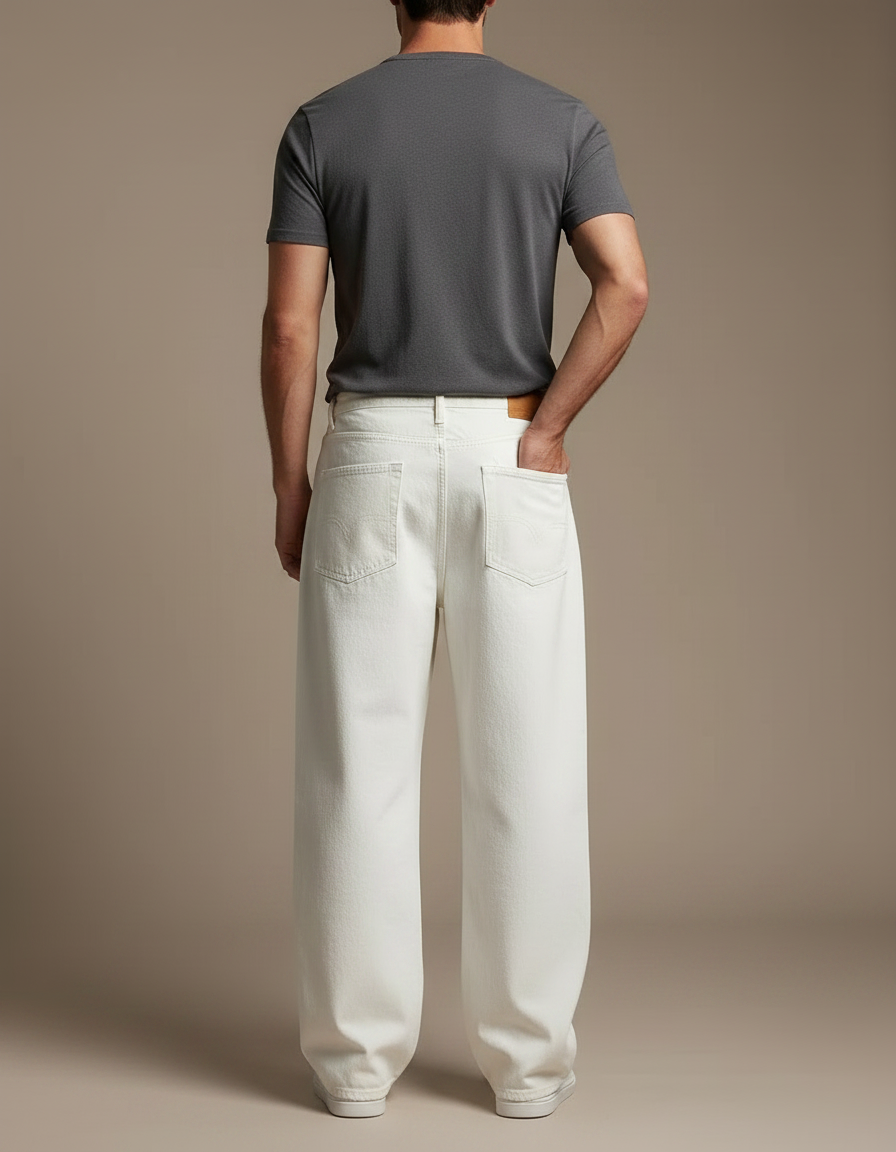 Pantalon Fluide Blanc Ample Coton Droit Homme - Jean - vue 2