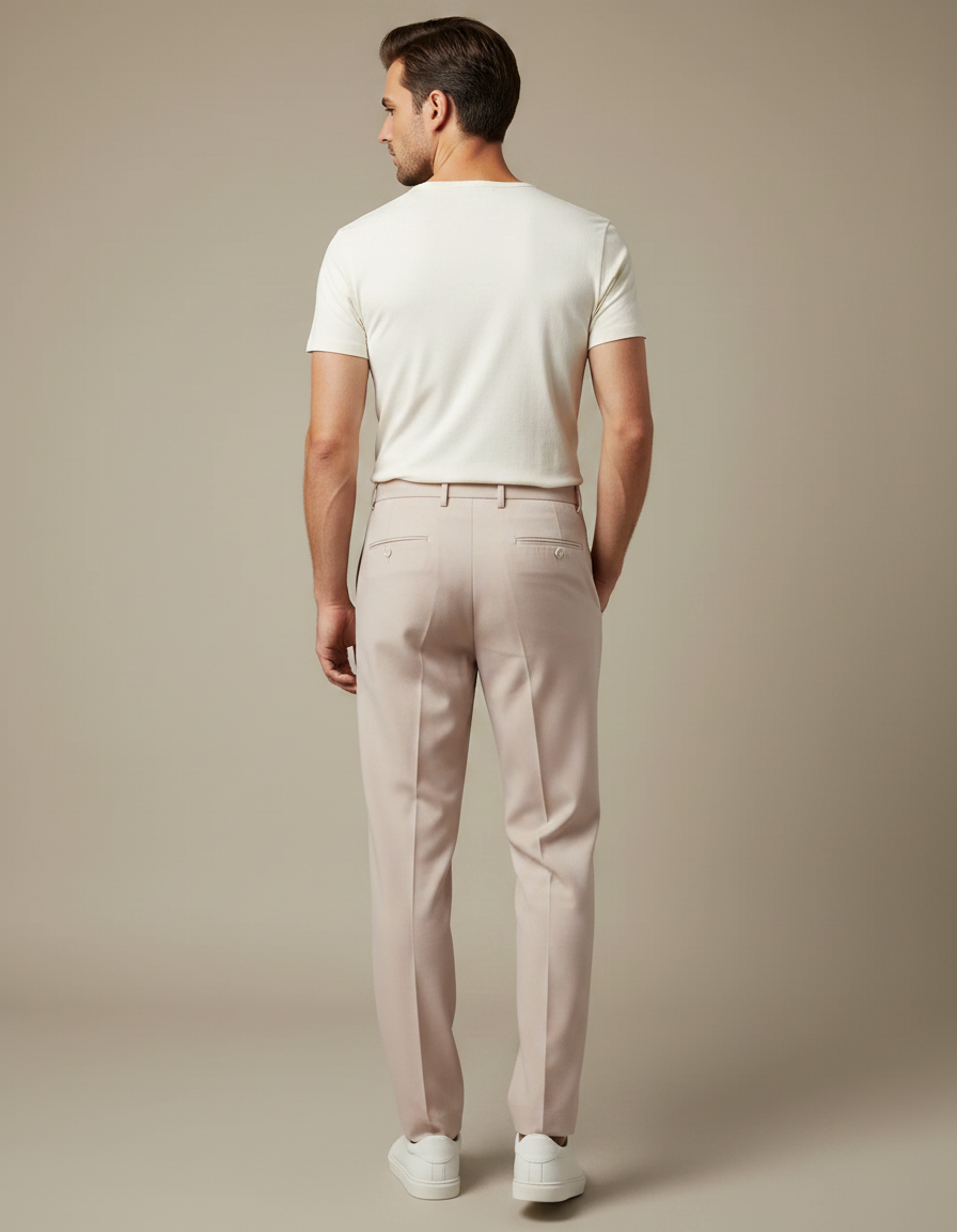 Pantalon Fluide Rose Pâle Plissé Droit Homme Élégant - Polyester - vue 2