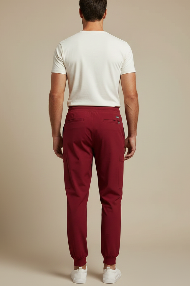 Pantalon Fluide Bordeau Jogger Cargo Homme - Bordeaux Polyester - vue 2