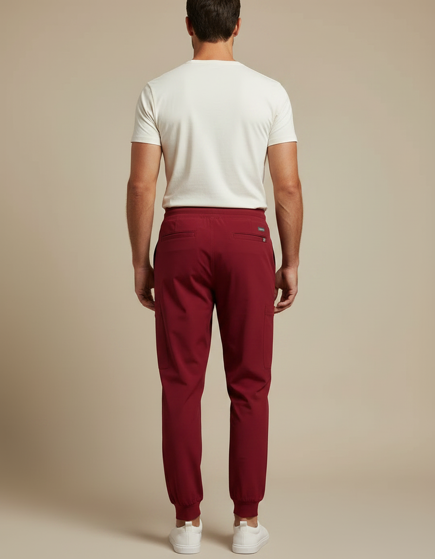Pantalon Fluide Bordeau Jogger Cargo Homme - Bordeaux Polyester - vue 2