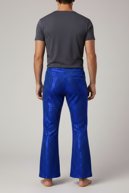 Pantalon Fluide Bleu Paillettes Évasé Disco Homme - Polyester - vue 2