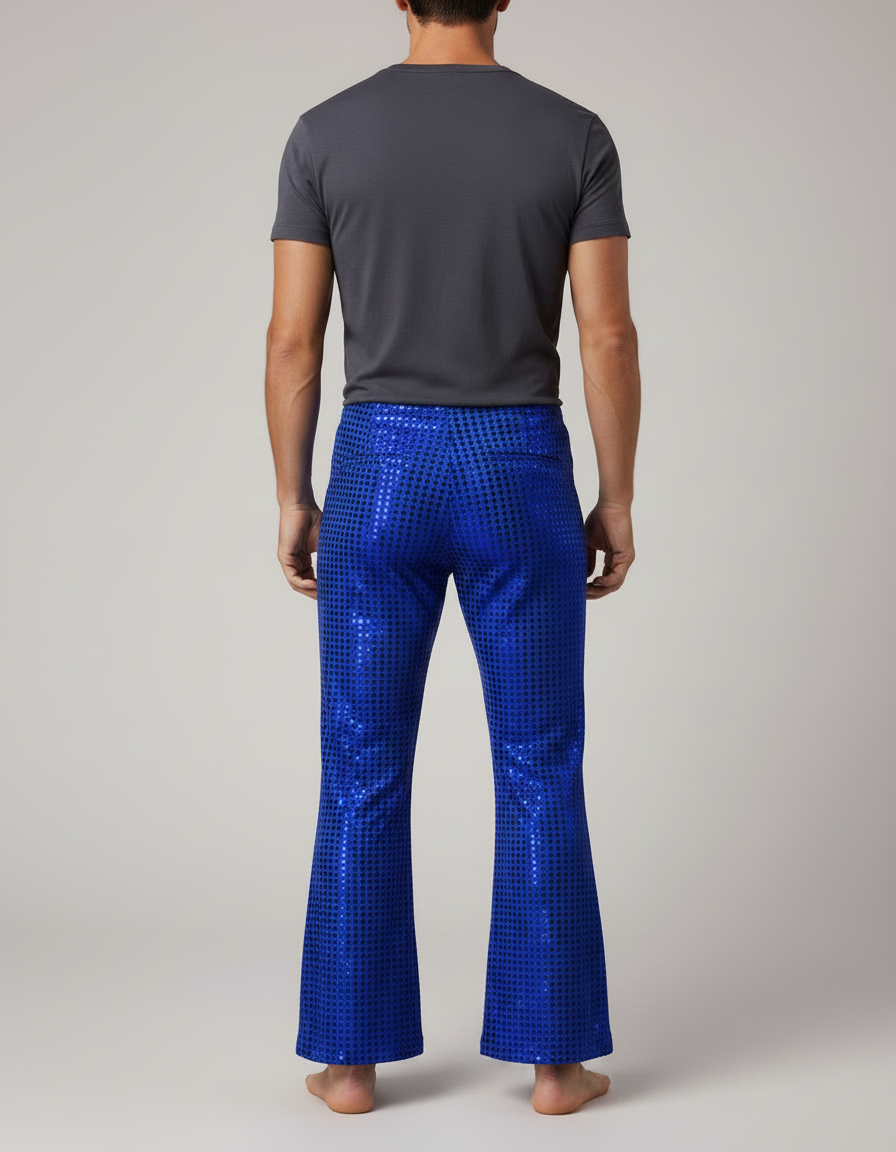 Pantalon Fluide Bleu Paillettes Évasé Disco Homme - Polyester - vue 2